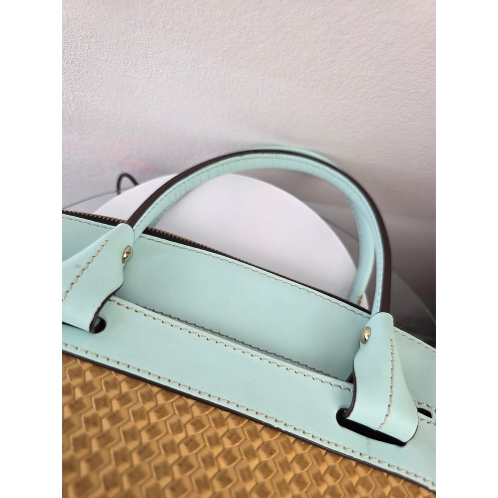 Dooney & Bourke Beacon Woven Domed Satchel Light Blue Tan Crossbody Handbag - Picture 6 of 12